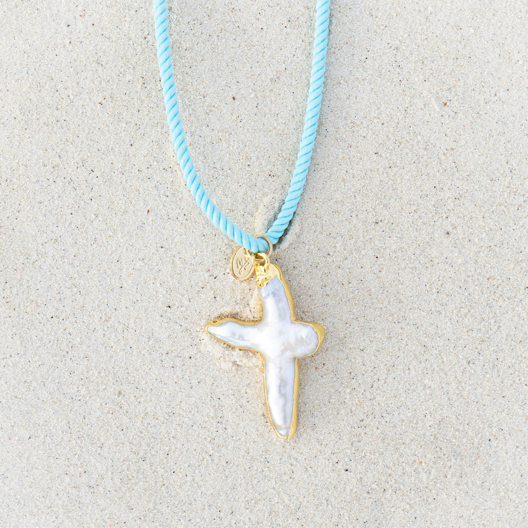 Amen Mother of Pearl Sky Blue Necklace